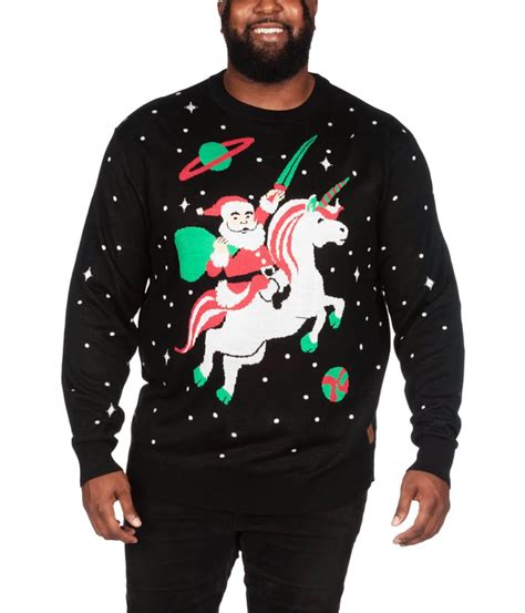 Santa Unicorn Big And Tall Ugly Christmas Sweater Men S Christmas Outfits Tipsy Elves