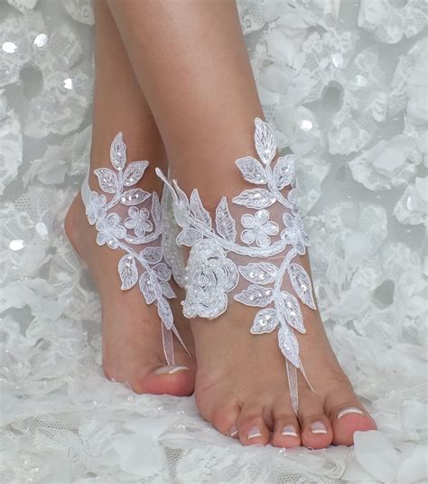 Lace Barefoot Sandals Wedding Anklet Beach Wedding Barefoot Etsy