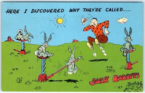 C1940s Anthropomorphic Jack Rabbits Car Jacking Up Kropp Comic Postcard