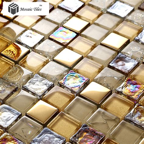 Glass mosaic bathroom tile from certified suppliers and manufacturers from all over the globe. TST Crystal Glass Mosaic Tile iridescent Golden Glass Tile ...