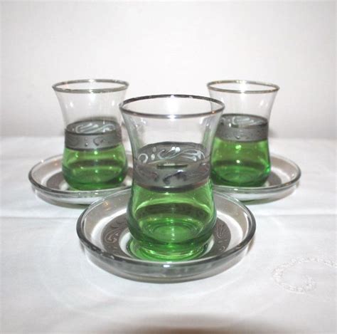 Set Of Three Turkish Hand Made Tea Glasses And Saucers With Etsy