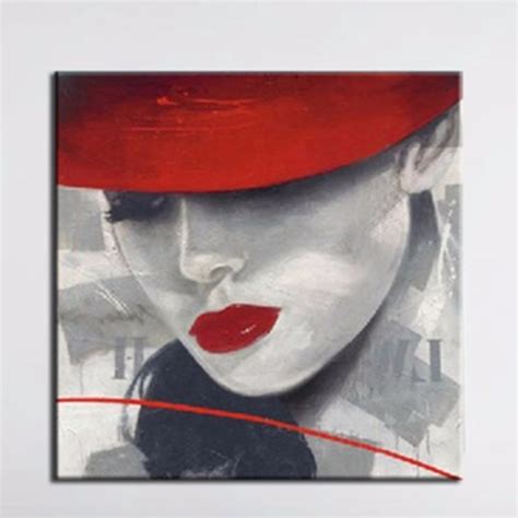 Handpainted Abstract Figure Oil Paintings Large Sexy Women In Red Hat