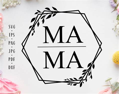 Mama floral hexagon Mama svg Mama leaves frame Mama png Mama | Etsy