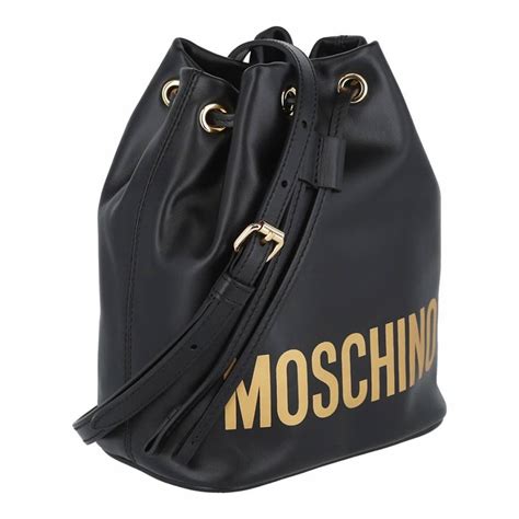 Womens Black Leather Moschino Logo Bucket Bag Brandalley