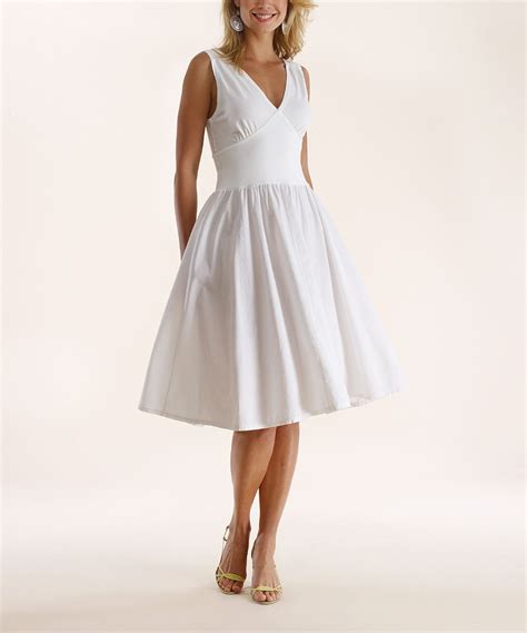 White V Neck Fit And Flare Dress Something Special Every Day Fit