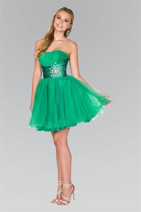 Green Strapless Short Tulle Prom Dress │ The Dress Outlet For 89 99