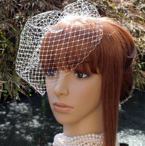 Ivory Birdcage Veil Wedding Bridal Blusher 9 Inches Russian Net With 4