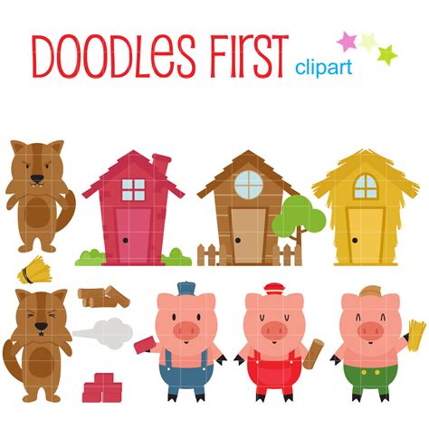 3 little pigs houses clipart. Three Little Pigs Clip Art for Scrapbooking Card Making