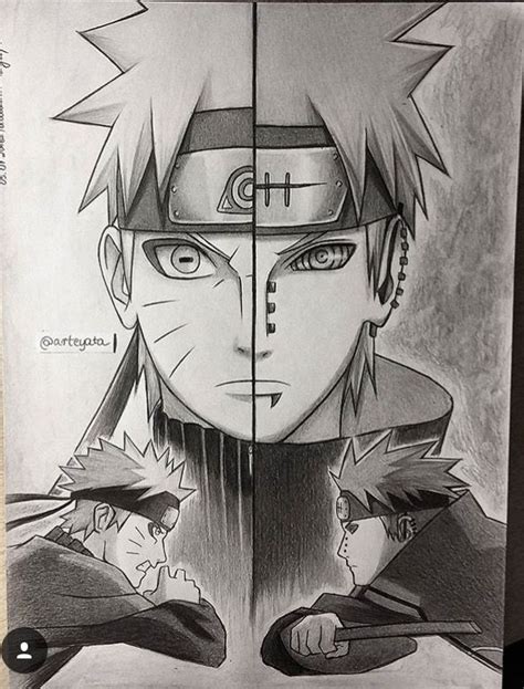 Naruto And Sasuke Half Face Drawings