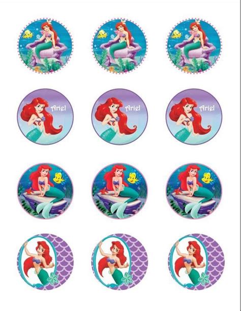 Little Mermaid Party Stickers Birthday Cupcake Toppers Etsy Festa De Aniversário Da Sereia