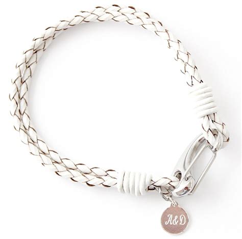 Daisy Ladies White Leather Bracelet With Sterling Silver Any