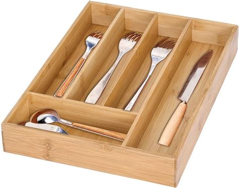 Bamboo Cutlery Tray Kitchen Expandable Drawer Organizer
