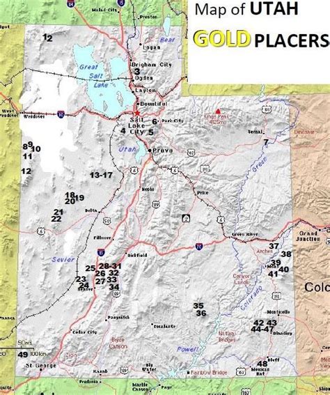 Utah Gold Placer Map Gold Panning Utah Rock Hounding Utah Gold Map