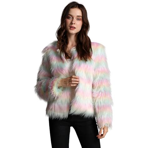 Pastel Rainbow Faux Fur Coat Well Pick