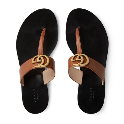 Gucci Leather Thong Sandal With Double G In Brown Lyst