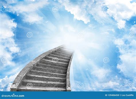 Stairway To Heaven Concept With A Female Climber Holding Her Fist Up