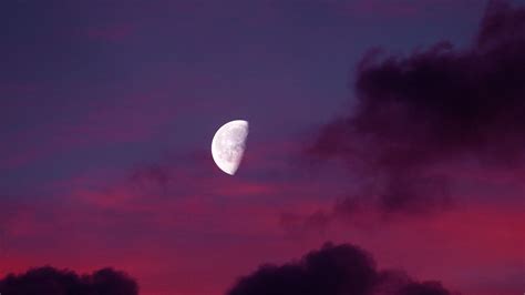 Wallpaper Sunset Sky Clouds Full Moon