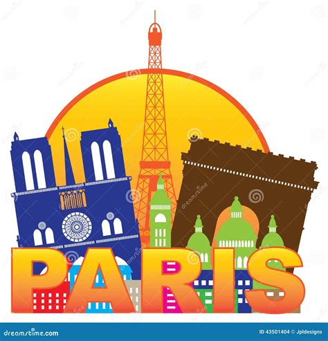 Paris City Skyline Silhouette Circle Color Vector Stock Vector Image