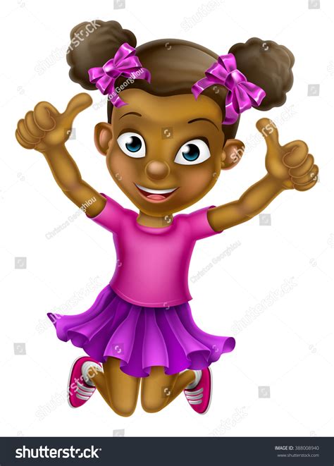 Happy Cartoon Young Black Girl Jumping Stock Illustration 388008940