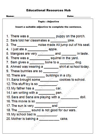 Adjectives Worksheet For Grade