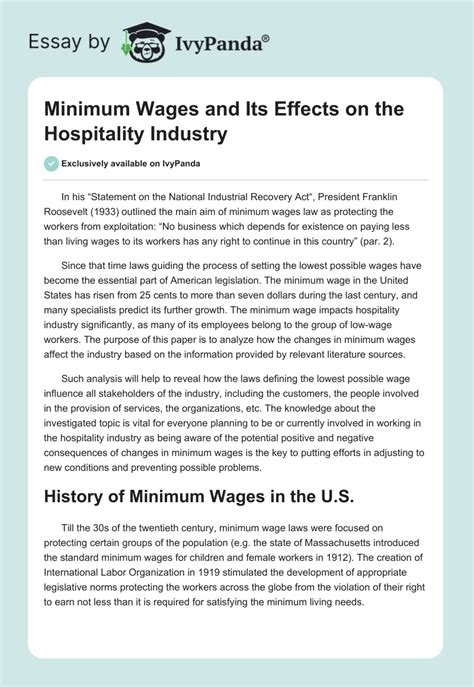 Minimum Wages And Its Effects On The Hospitality Industry 2219 Words