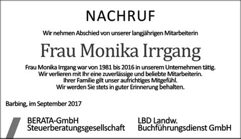 Traueranzeigen Von Nachruf Fr Monika Irrgang Mittelbayerische Trauer