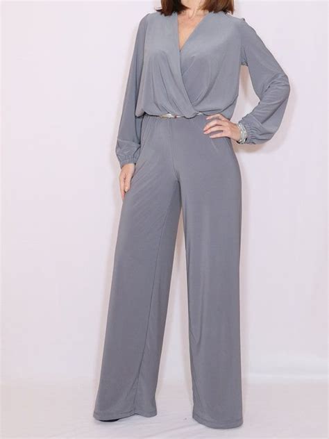 long sleeve jumpsuit wide leg jumpsuit gray jumpsuit by dresslike jumpsuit elegant jumpsuit