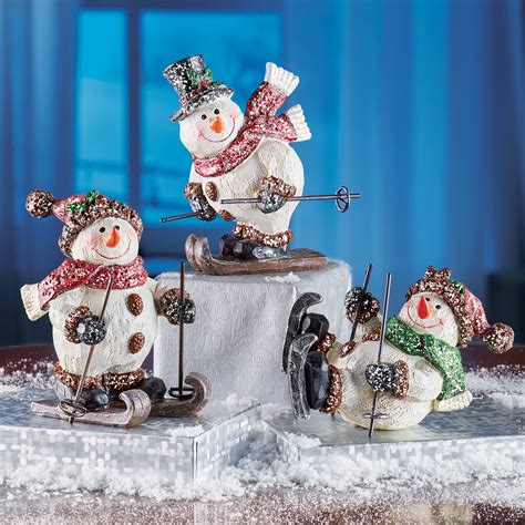 Skiing Snowman Shelf Sitters Winter Tabletop Decor Collections Etc
