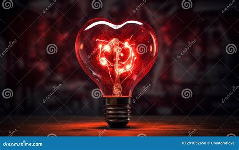 Red Heart Shaped Light Bulb Generative Ai Stock Illustration
