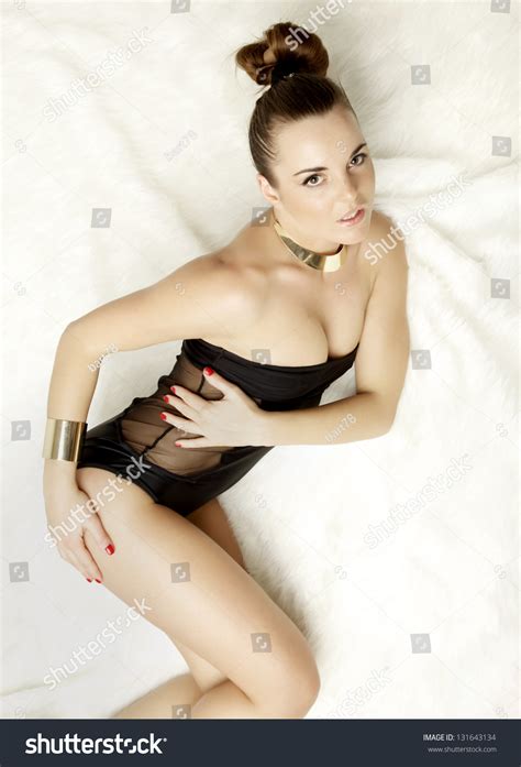 Beautiful Sexy Woman Wearing Black Lingerie Stock Photo 131643134