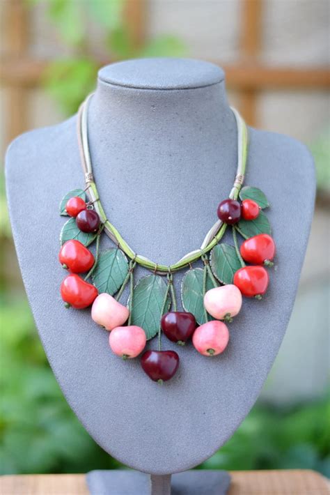 Cherry Necklace Red Cherries Jewelry Boho Necklace Red Etsy