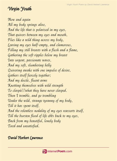 Virgin Youth Poem By David Herbert Lawrence