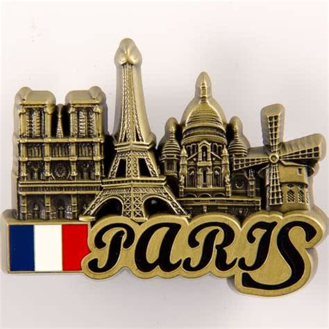 Metal Fridge Magnet France Attractions Of Paris Brass Color