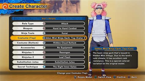 Naruto To Boruto Shinobi Striker All Character Creation Options