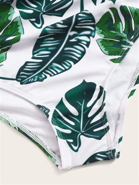 Girls Hanky Hem Top With Random Tropical Bikini Shein Usa