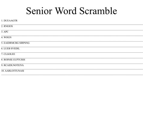 Senior Word Scramble Wordmint