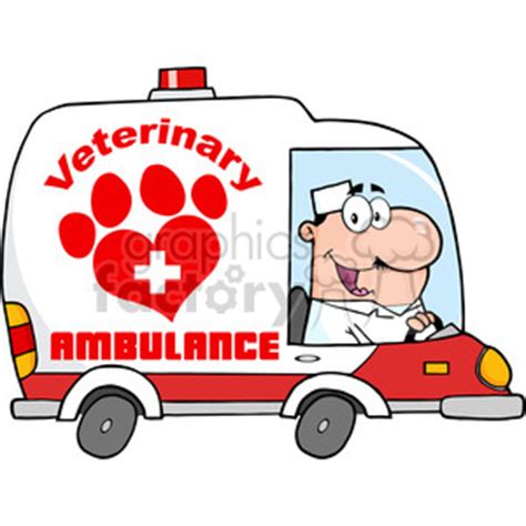 Royalty Free RF Clipart Illustration Doctor Driving Veterinary Ambulance Clipart Commercial Use