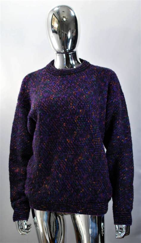 80s Vintage Sweater Purple And Multi Color Retro Long Sleeve Etsy