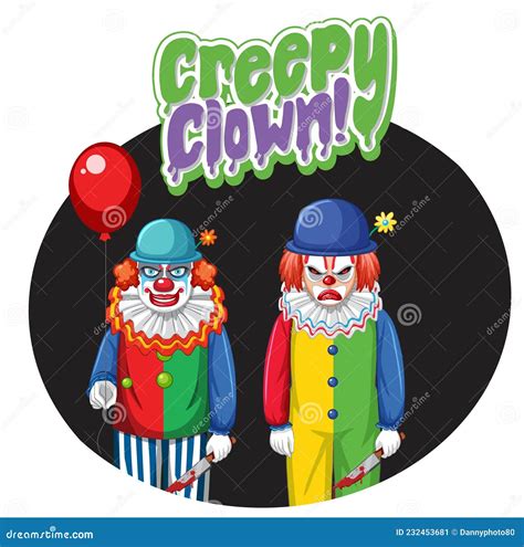 Creepy Clown Badge With Two Creepy Clowns Stock Vector Illustration