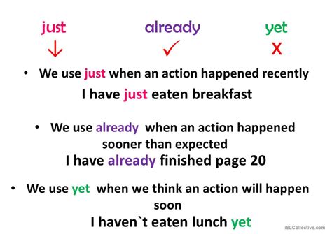 Present Perfect Just Yet Already English Esl Powerpoints