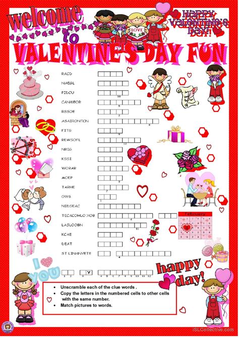 Valentines Day Crosswords English Esl Worksheets Pdf And Doc