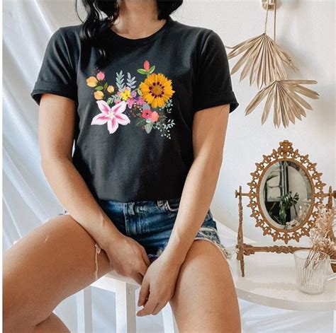 Botanical Flower Shirt Wildflower Shirt Floral Graphic Tee Etsy