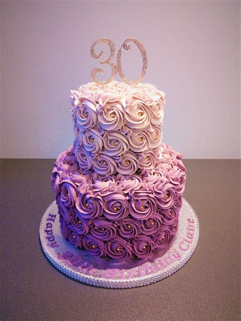 Purple Rose Ombre Two Tier Cake Elegant Birthday Cakes Birthday Cake