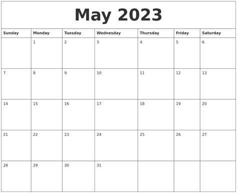 May 2023 Monthly Printable Calendar