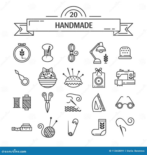 Vector Hand Made Icons Set Stock Vector Illustration Of Needle 112658091