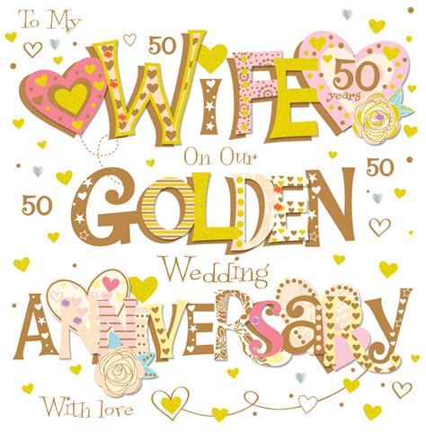 Wife Golden 50th Wedding Anniversary Greeting Card Cards Love Kates