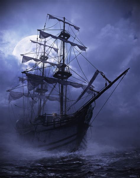 Adventures Of A Pirate Ship 03 Full Moon Pirate Ship Art Pirate