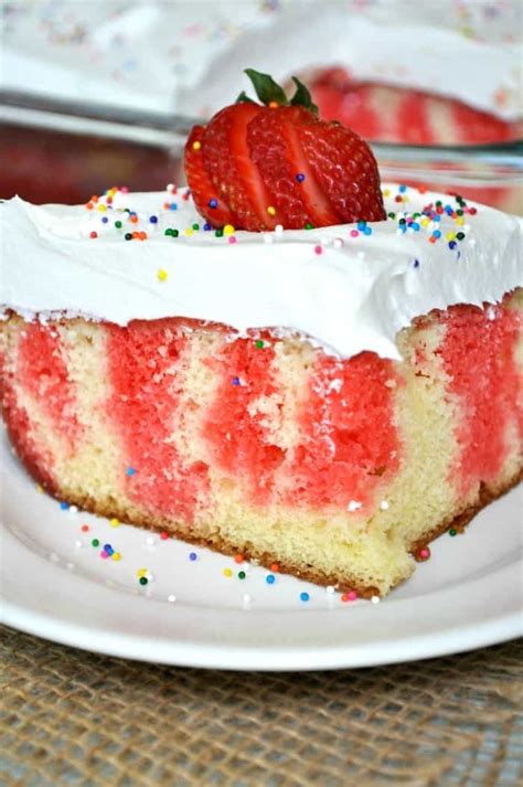 Want to discover art related to polk? Strawberry Jell-O Poke Cake - The Seasoned Mom