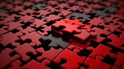 3d Illustration Of Red Puzzle Pieces With Black Pieces Background 3d