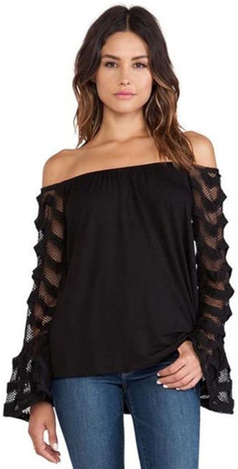 Wensltd Womens Off Shoulder Sexy Strapless Top Embroidered T Shirt Xxl Black
